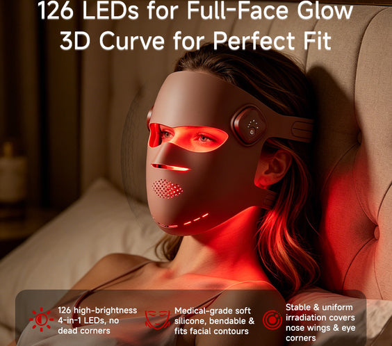 4-in-1 LED Face & Neck Mask — 126 Light Therapy Beads, Wireless Remote