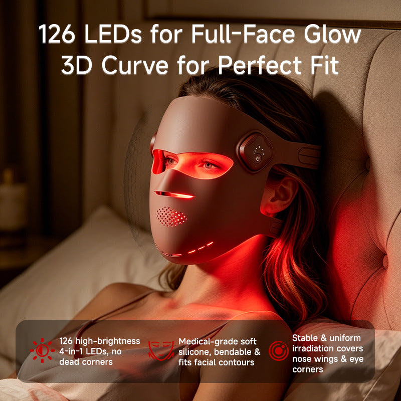 4-in-1 LED Face & Neck Mask — 126 Light Therapy Beads, Wireless Remote